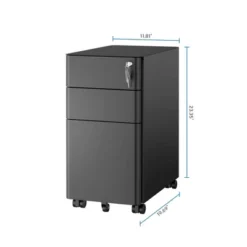 Mount-It! Mobile File Pedestal Cabinet With 3 Drawers & Lock | Slim Design Under Desk Storage & Organizer For Files, Folders & Office Supplies | Black -Office Furniture GUEST 67a11eb9 6478 4e07 a80f 76fcc53066db