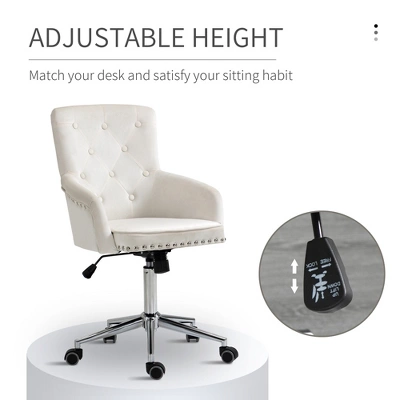 HOMCOM Modern Mid-back Desk Chair With Button Tufted Velvet Back, Nailhead Trim, Swivel Home Office Chair With Adjustable Height, Curved Padded Armrests 9 HOMCOM Modern Mid-back Desk Chair With Button Tufted Velvet Back, Nailhead Trim, Swivel Home Office Chair With Adjustable Height, Curved Padded Armrests - Image 7