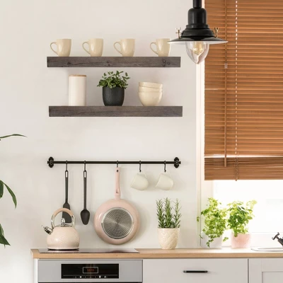 8" X 36" Large Rustic Wood Floating Wall Shelf Gray - American Art Decor 3 8" X 36" Large Rustic Wood Floating Wall Shelf Gray - American Art Decor