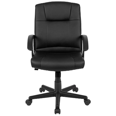 Emma And Oliver Mid-Back Black LeatherSoft-Padded Task Office Chair With Arms 4 Emma And Oliver Mid-Back Black LeatherSoft-Padded Task Office Chair With Arms - Image 2