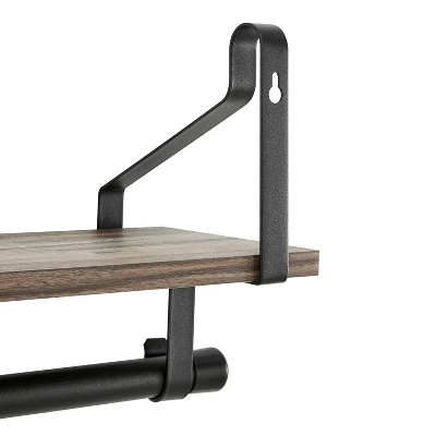 6 Hook Amelia Wall Shelf With Hanging Rod Black/Rustic - Danya B. 7 6 Hook Amelia Wall Shelf With Hanging Rod Black/Rustic - Danya B. - Image 5