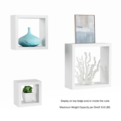 Floating Shelves- Open Cube Wall Shelf Set With Hidden Brackets, 3 Sizes To Display Décor, Photos, More- Hardware Included By Lavish Home (White) 6 Floating Shelves- Open Cube Wall Shelf Set With Hidden Brackets, 3 Sizes To Display Décor, Photos, More- Hardware Included By Lavish Home (White) - Image 4