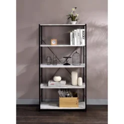 57" Tesadea Bookcase Weathered White/Black - Acme Furniture