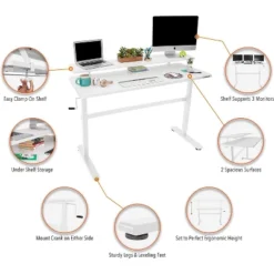 Tranzendesk Standing Desk With Clamp-On Shelf - 55" Sit To Stand Workstation With 55” Monitor Stand - White - Stand Steady -Office Furniture GUEST 71d7a2b0 c3cd 4d15 9266 4126bb6aca9e