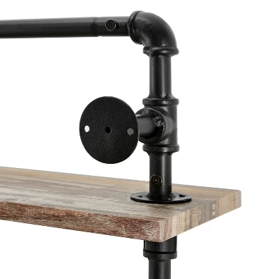 2-Tier Olivia Pipe Wall Shelf Unit With Hanging Rod Black/Rustic - Danya B. 7 2-Tier Olivia Pipe Wall Shelf Unit With Hanging Rod Black/Rustic - Danya B. - Image 5
