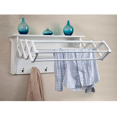 36" X 18" Wall Shelf With Collapsible Drying Rack And Hooks - Danya B. 3 36" X 18" Wall Shelf With Collapsible Drying Rack And Hooks - Danya B.
