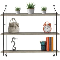 Sorbus Wall Mounted Rustic Wood Shelf With Metal Brackets (Gray) -Office Furniture GUEST 7c98beb4 6e6d 459c 9e7b 90e2050e5b34