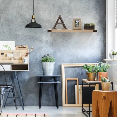 36" X 9.2" Floating Shelf Wall Mounted With Metal Corners White Oak - Inplace 3 36" X 9.2" Floating Shelf Wall Mounted With Metal Corners White Oak - Inplace