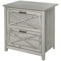 HOMCOM Retro Wooden 2-Drawer Lateral File Chest Cabinet Pedestal For Document Storage With Hanging Bar For Letter/Legal Size, Gray -Office Furniture GUEST 815f8a05 3a76 4391 a581 80edaa572895