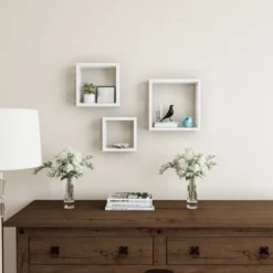 Floating Shelves- Open Cube Wall Shelf Set With Hidden Brackets, 3 Sizes To Display Décor, Photos, More- Hardware Included By Lavish Home (White) 14 Floating Shelves- Open Cube Wall Shelf Set With Hidden Brackets, 3 Sizes To Display Décor, Photos, More- Hardware Included By Lavish Home (White) -Office Furniture GUEST 84c149ba a4e1 47bd 8df8 987a6a0bb2be