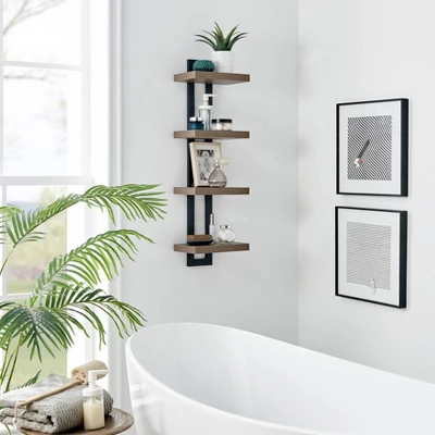 36" X 11" 4 Tier Ladder Bracket Floating Wall Shelf Unit - Danya B. 10 36" X 11" 4 Tier Ladder Bracket Floating Wall Shelf Unit - Danya B. - Image 8