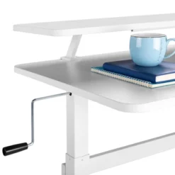 Tranzendesk Standing Desk With Clamp-On Shelf - 55" Sit To Stand Workstation With 55” Monitor Stand - White - Stand Steady -Office Furniture GUEST 89593ffa 422b 473b bab6 8812ebbe337c