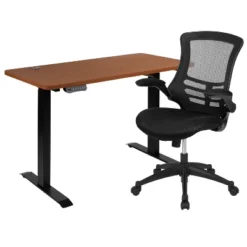 Flash Furniture 48"W X 24"D Electric Height Adjustable Standing Desk With Mesh Swivel Ergonomic Task Office Chair -Office Furniture GUEST 898ef723 af00 4e09 91ff a48a56a8c6e4