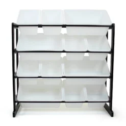 Ladder Toy Storage Organizer With 12 Storage Bins Espresso/White - Humble Crew