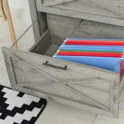 HOMCOM Retro Wooden 2-Drawer Lateral File Chest Cabinet Pedestal For Document Storage With Hanging Bar For Letter/Legal Size, Gray -Office Furniture GUEST 8d235bbe 14c4 4489 b300 3bdeaa8ce1cf