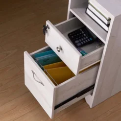 Ghally Locking Drawer L-Shape Desk With USB Ports White Oak - MiBasics -Office Furniture GUEST 8f23c2c7 c7af 410a a839 29b391825499