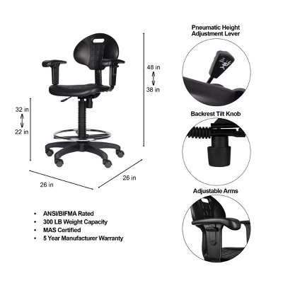 22"-32" Adjustable Height Polyurethane Task Office Chair With Arms Black- Hampden Furnishings 15 22"-32" Adjustable Height Polyurethane Task Office Chair With Arms Black- Hampden Furnishings - Image 13