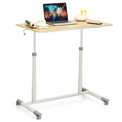 Costway Height Adjustable Computer Desk Sit Stand Rolling Notebook Table NaturalBrownBlack 13 Costway Height Adjustable Computer Desk Sit Stand Rolling Notebook Table NaturalBrownBlack - Image 11