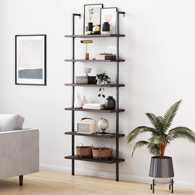 85" Theo 6 Tier Wood Wall Mount Ladder Bookshelf - Nathan James 10 85" Theo 6 Tier Wood Wall Mount Ladder Bookshelf - Nathan James - Image 8