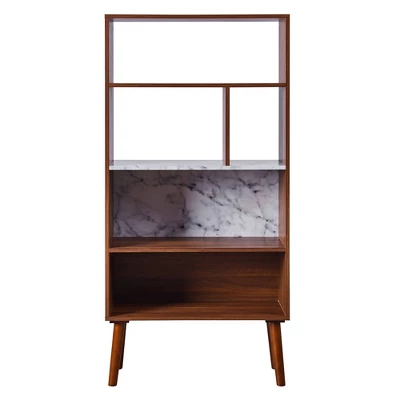 58" Kingston Bookshelf With Faux Marble Top Solid Wood Leg Walnut - Teamson Home 3 58" Kingston Bookshelf With Faux Marble Top Solid Wood Leg Walnut - Teamson Home