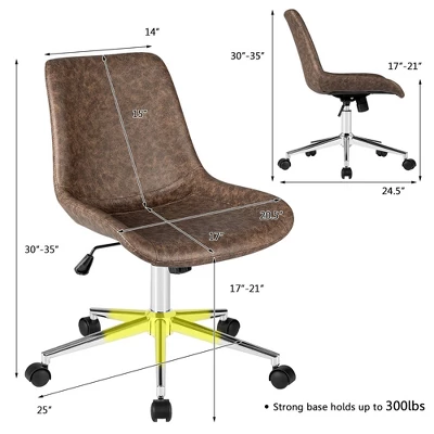 Costway Mid Back Office Chair Armless Adjustable PU Leather Task Swivel Chair 4 Costway Mid Back Office Chair Armless Adjustable PU Leather Task Swivel Chair - Image 2