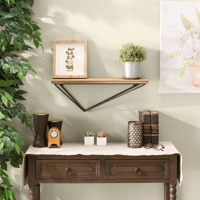 Wall Mount Floating Shelf With Diamond Shaped Iron Bracket Brown - Danya B. 4 Wall Mount Floating Shelf With Diamond Shaped Iron Bracket Brown - Danya B. - Image 2