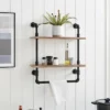 2-Tier Olivia Pipe Wall Shelf Unit With Hanging Rod Black/Rustic - Danya B. 2 2-Tier Olivia Pipe Wall Shelf Unit With Hanging Rod Black/Rustic - Danya B. -Office Furniture GUEST 985ccc58 1da7 4cd4 80e8 fa78c9bc7d71