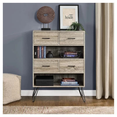 43" Seasons Retro Bookshelf With Bins Sonoma Oak - Room & Joy 4 43" Seasons Retro Bookshelf With Bins Sonoma Oak - Room & Joy - Image 2