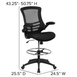 Flash Furniture Mid-Back Black Mesh Ergonomic Drafting Chair With Adjustable Foot Ring And Flip-Up Arms -Office Furniture GUEST 9e5085db 0ca3 478e be77 a16d0d3eb8f5