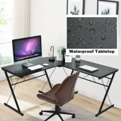 Costway 59'' L-Shaped Computer Table Study Workstation Home Office BrownBlack -Office Furniture GUEST 9faa7afd 3afc 4768 9139 ce5aaba702b4