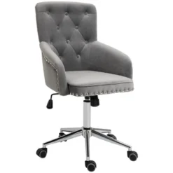 HOMCOM Modern Mid-back Desk Chair With Button Tufted Velvet Back, Nailhead Trim, Swivel Home Office Chair With Adjustable Height, Curved Padded Armrests 21 HOMCOM Modern Mid-back Desk Chair With Button Tufted Velvet Back, Nailhead Trim, Swivel Home Office Chair With Adjustable Height, Curved Padded Armrests -Office Furniture GUEST a11a6bc2 f648 4d50 a57d a64abdca7353