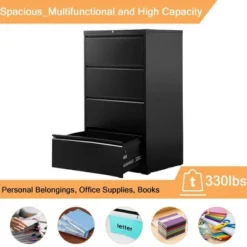 AOBABO 4 Drawer Lateral Steel File Organizing Cabinet With Locking System And Adjustable Hanging Bars For Letter/Legal Size Paper, Black -Office Furniture GUEST abe10de3 4242 4b1a a5e9 e64890221820