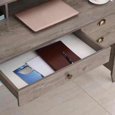 HOMCOM Computer Table Writing Desk With Hutch 3 Drawers, Open Cabinets, Top Shelf, Wide Tabletop, Cable Management, Gray 9 HOMCOM Computer Table Writing Desk With Hutch 3 Drawers, Open Cabinets, Top Shelf, Wide Tabletop, Cable Management, Gray - Image 7