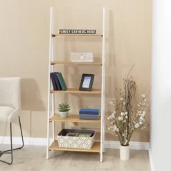 72.25" Medford Ladder Bookshelf Distressed White - OSP Home Furnishings -Office Furniture GUEST b1a684c0 39e9 4e66 91d9 0e25e3e4a1d4