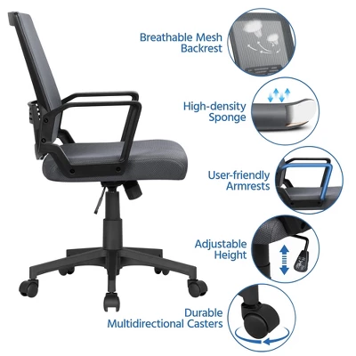 Yaheetech Adjustable Mid-Back Office Chair Computer Chair With Wheels 5 Yaheetech Adjustable Mid-Back Office Chair Computer Chair With Wheels - Image 3