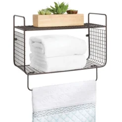 MDesign 2 Tier Storage Organizer Bath Shelf With Towel Bar, Wall Mount -Office Furniture GUEST b3c379e8 7387 4304 81d0 23a722e0b0d5