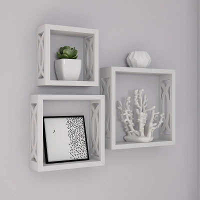 Floating Shelves- Open Cube Wall Shelf Set With Hidden Brackets, 3 Sizes To Display Décor, Photos, More- Hardware Included By Lavish Home (White) 3 Floating Shelves- Open Cube Wall Shelf Set With Hidden Brackets, 3 Sizes To Display Décor, Photos, More- Hardware Included By Lavish Home (White)