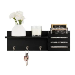 18" Utility Shelf With Pocket And Hanging Hooks Black - Danya B. -Office Furniture GUEST ba19a9d4 bb54 4068 949d 8b5ff2820808