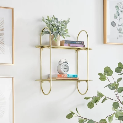 20" 2 Tier Warm Metal Hanging Bracket Wall Mounted Shelf Gold - Danya B. 4 20" 2 Tier Warm Metal Hanging Bracket Wall Mounted Shelf Gold - Danya B. - Image 2