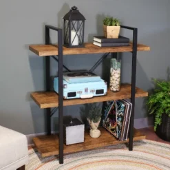 Sunnydaze Decor Sunnydaze 3 Shelf Industrial Style Wall-Mounted Floating Shelf With Wood Veneer Shelves -Office Furniture GUEST bb566cc0 5605 401e ac70 478cb5aadfa5