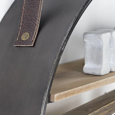 33" Round Metal And Wood Hanging Wall Shelf Brown - American Art Decor 4 33" Round Metal And Wood Hanging Wall Shelf Brown - American Art Decor - Image 2