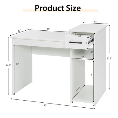 Costway Computer Desk PC Laptop Table W/ Drawer And Shelf Home Office Furniture White 5 Costway Computer Desk PC Laptop Table W/ Drawer And Shelf Home Office Furniture White - Image 3