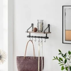 6 Hook Amelia Wall Shelf With Hanging Rod Black/Rustic - Danya B. 10 6 Hook Amelia Wall Shelf With Hanging Rod Black/Rustic - Danya B. -Office Furniture GUEST c072696e e4b3 4975 99c5 3f47f16285c9