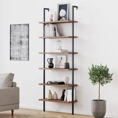 85" Theo 6 Tier Wood Wall Mount Ladder Bookshelf - Nathan James 8 85" Theo 6 Tier Wood Wall Mount Ladder Bookshelf - Nathan James - Image 6