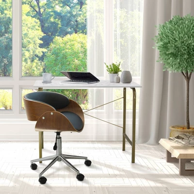 Faux Leather Curved Swivel Home Office Chair With Adjustable Seat Height Black/Brown - Teamson Home 6 Faux Leather Curved Swivel Home Office Chair With Adjustable Seat Height Black/Brown - Teamson Home - Image 4