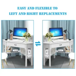 Costway Triangle Computer Desk Corner Office Desk Laptop Table W/ Drawer Shelves Rustic White -Office Furniture GUEST ca92b992 c863 41f4 ab06 31038d48bce5