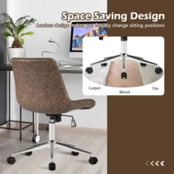Costway Mid Back Office Chair Armless Adjustable PU Leather Task Swivel Chair 17 Costway Mid Back Office Chair Armless Adjustable PU Leather Task Swivel Chair -Office Furniture GUEST caef9649 128d 438d 9da8 4dd124754d34
