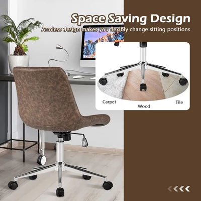 Costway Mid Back Office Chair Armless Adjustable PU Leather Task Swivel Chair 9 Costway Mid Back Office Chair Armless Adjustable PU Leather Task Swivel Chair - Image 7