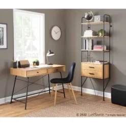 75" Lean Steel/Wood Bookcase Black/Brown - LumiSource -Office Furniture GUEST cbc5b9c6 812f 4ad1 8f5a c56b32eade45