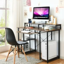 Costway 47'' Computer Desk Writing Study Table W/ Keyboard Tray & Monitor Stand